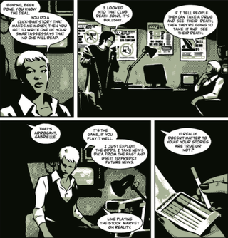 Shady editor Gabrielle talks to main character Astra about making up fake news.